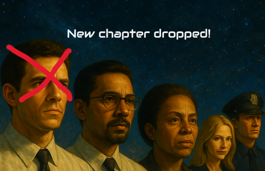 A Hundred Ascending new chapter image, but Ian's image has a red question mark over it
